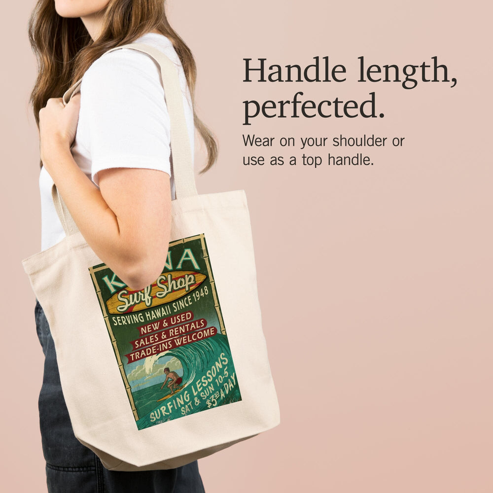 Kona, Hawai‘i, Surf Shop Vintage Sign, Tote Bag Totes Lantern Press 