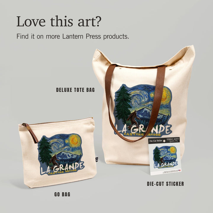 La Grande, Oregon, Bigfoot, Van Gogh Starry Night, Contour, Vinyl Sticker Sticker Lantern Press 