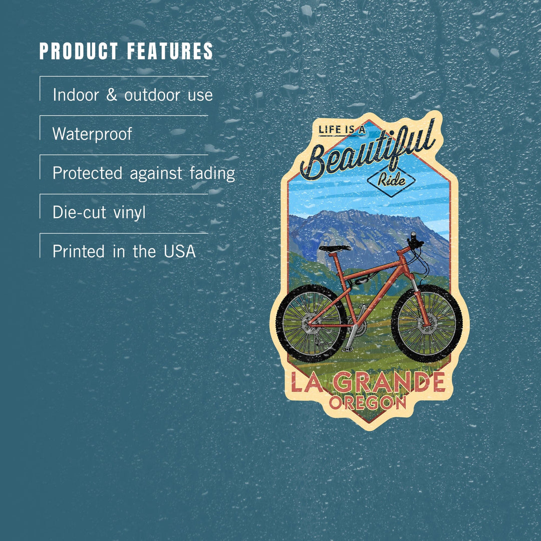 La Grande, Oregon, Life is a Beautiful Ride, Mountain Bike Scene, Contour, Vinyl Sticker Sticker Lantern Press 