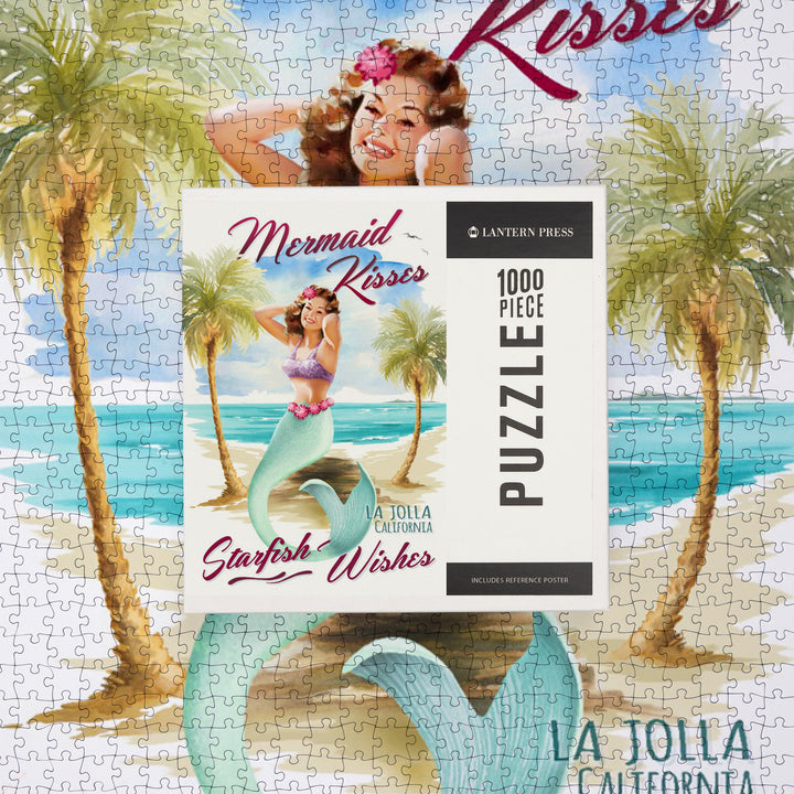 La Jolla, CA, Mermaid Kisses and Starfish Wishes, Watercolor, Jigsaw Puzzle Puzzle Lantern Press 