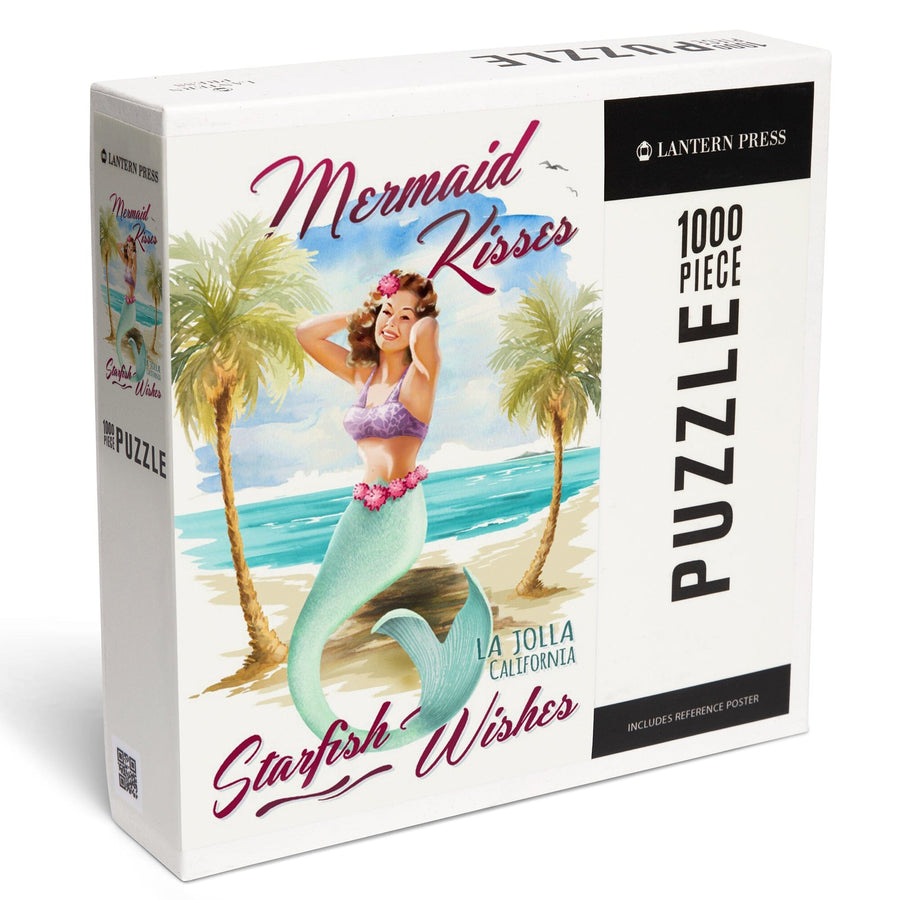 La Jolla, CA, Mermaid Kisses and Starfish Wishes, Watercolor, Jigsaw Puzzle Puzzle Lantern Press 