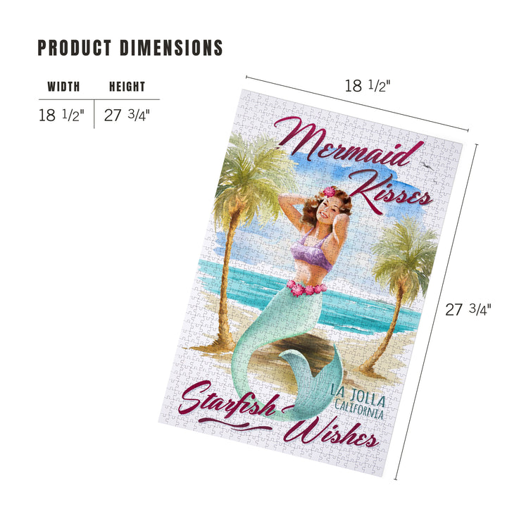 La Jolla, CA, Mermaid Kisses and Starfish Wishes, Watercolor, Jigsaw Puzzle Puzzle Lantern Press 