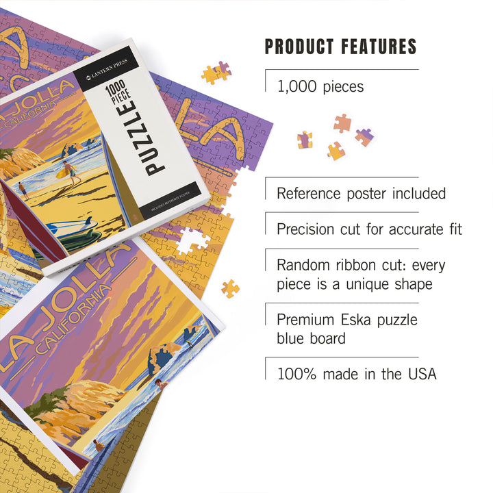 La Jolla, California, Beach and Surfers, Jigsaw Puzzle Puzzle Lantern Press 