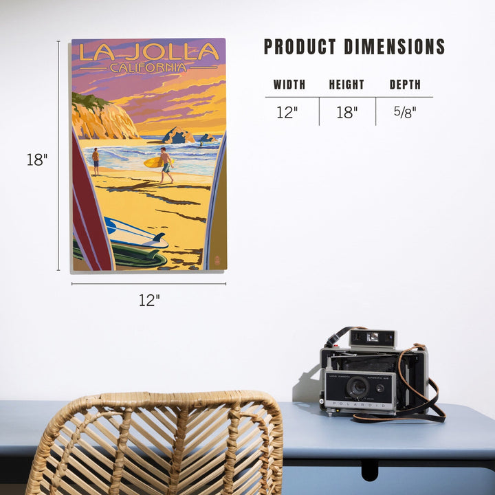 La Jolla, California, Beach & Surfers, Lantern Press Artwork, Wood Signs and Postcards Wood Lantern Press 