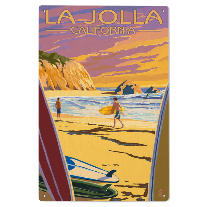 La Jolla, California, Beach & Surfers, Lantern Press Artwork, Wood Signs and Postcards Wood Lantern Press 