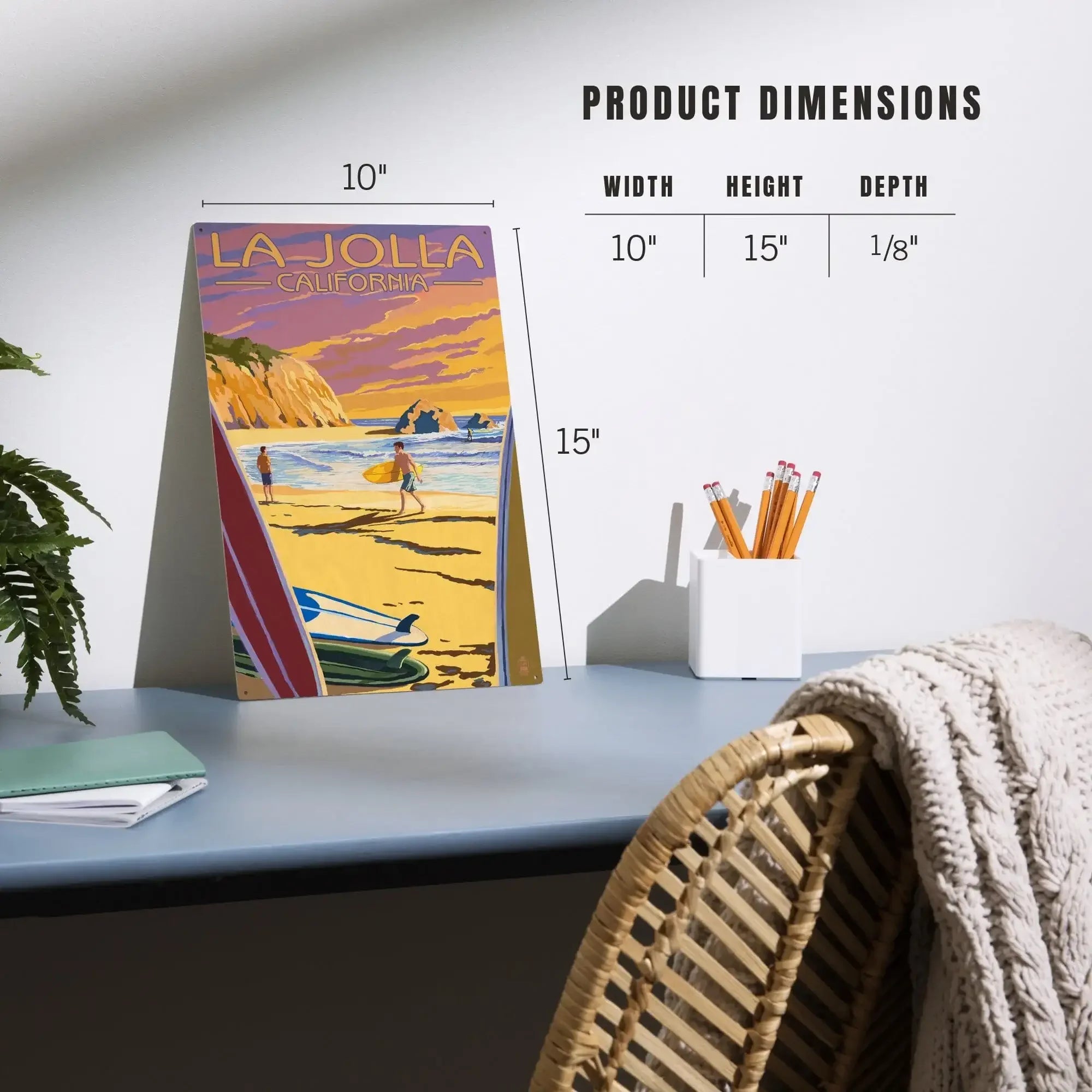 La Jolla, California, Beach & Surfers, Lantern Press Artwork, Wood Sig