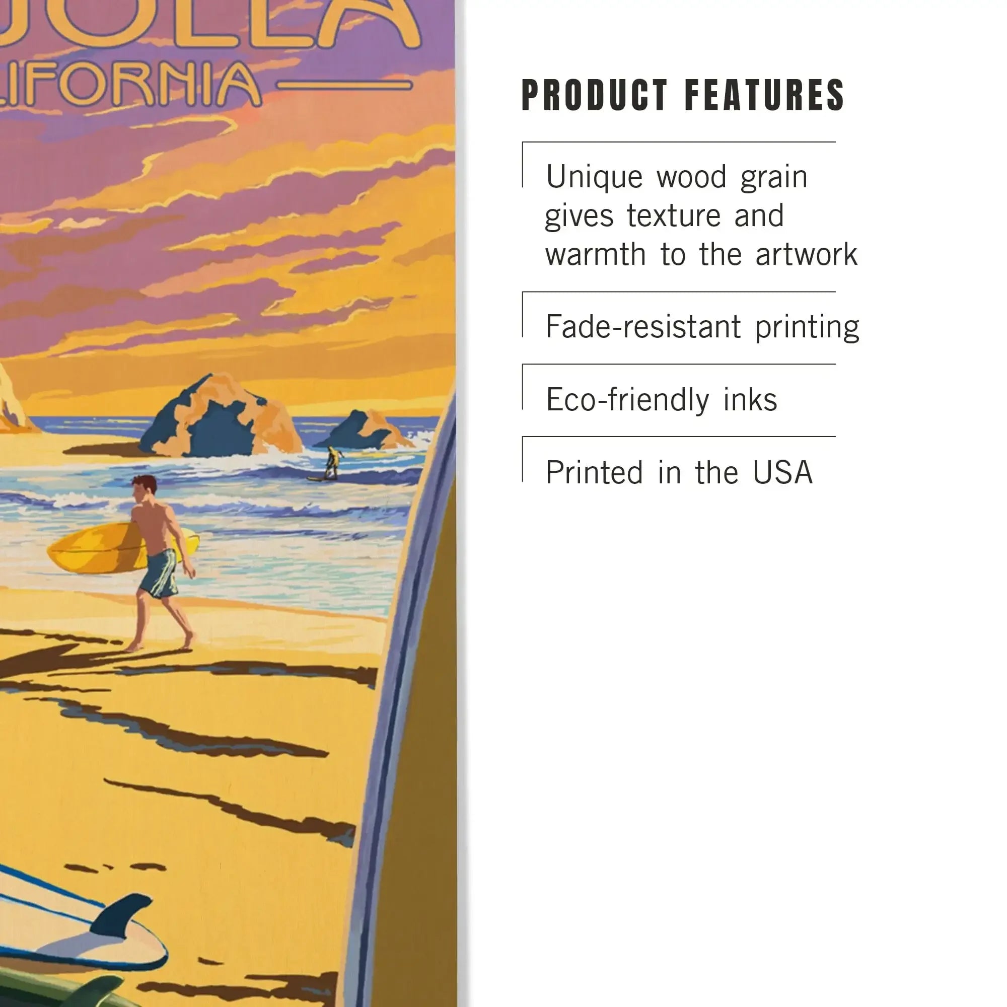 La Jolla, California, Beach & Surfers, Lantern Press Artwork, Wood Sig