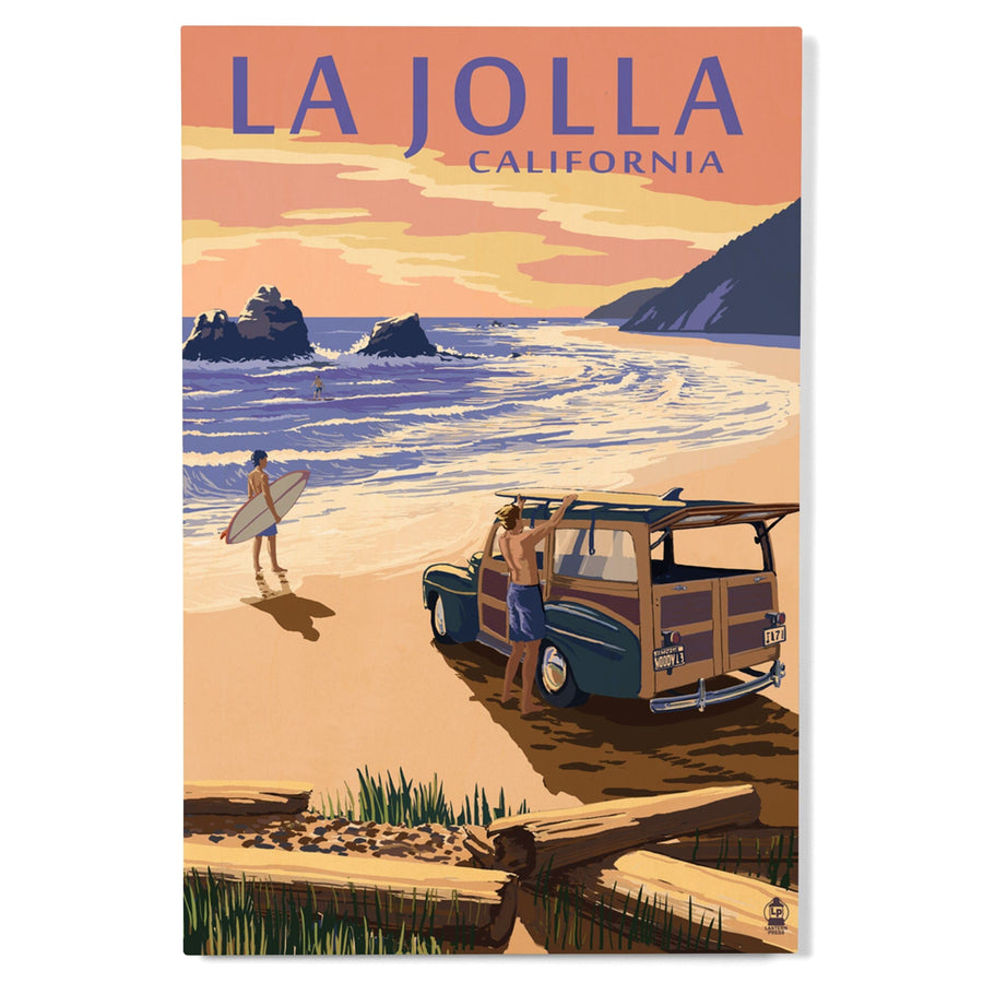La Jolla, California, Woody on Beach, Lantern Press Artwork, Wood Signs and Postcards Wood Lantern Press 