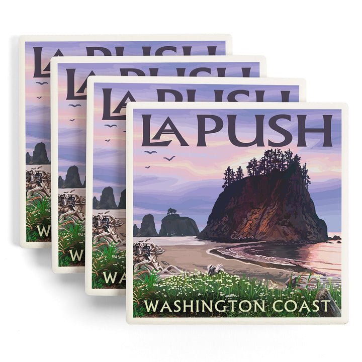 La Push, Washington, Coast, Lantern Press Artwork, Coaster Set - Lantern Press