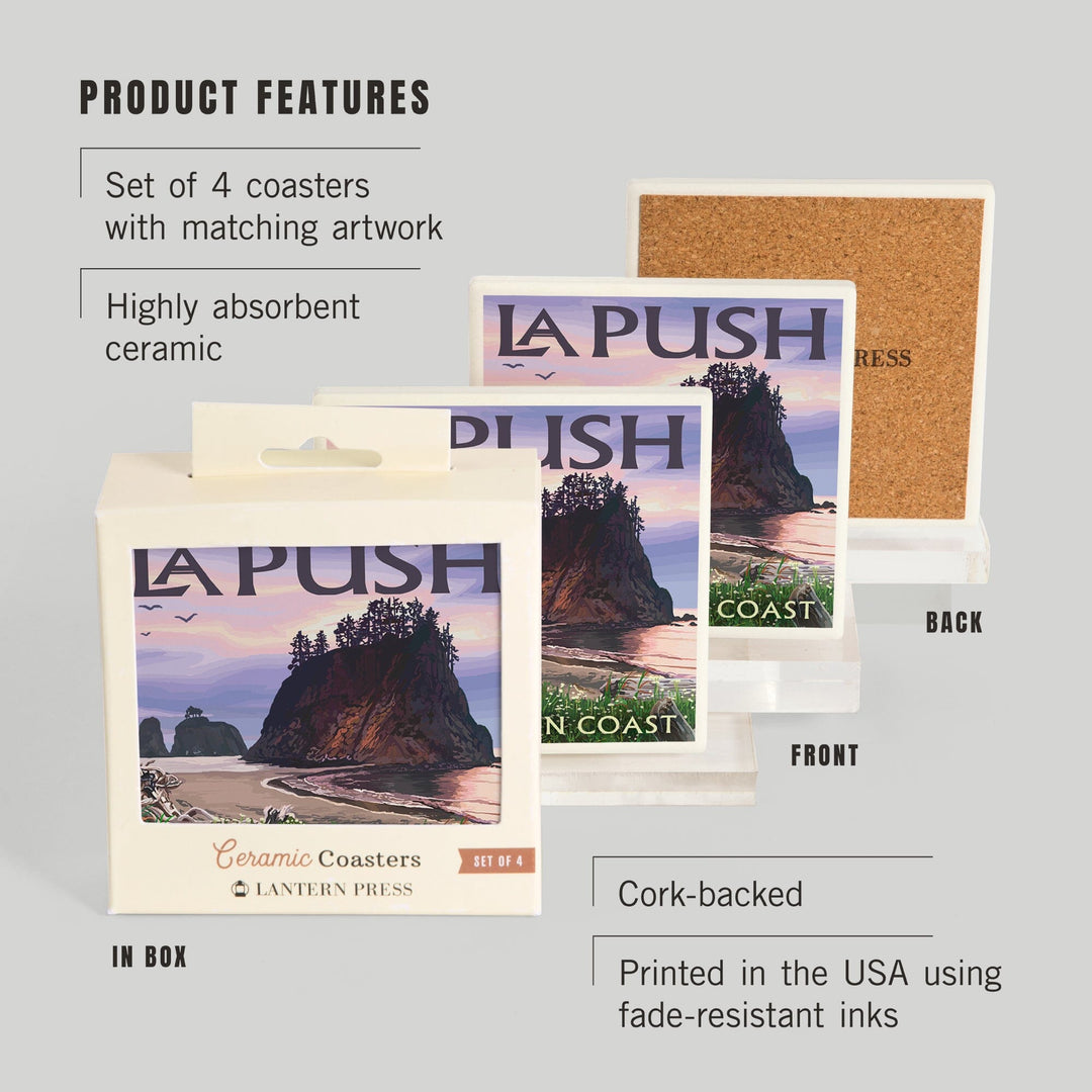 La Push, Washington, Coast, Lantern Press Artwork, Coaster Set - Lantern Press