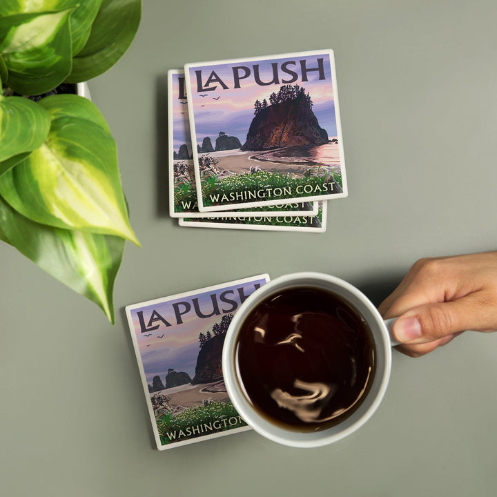 La Push, Washington, Coast, Lantern Press Artwork, Coaster Set - Lantern Press