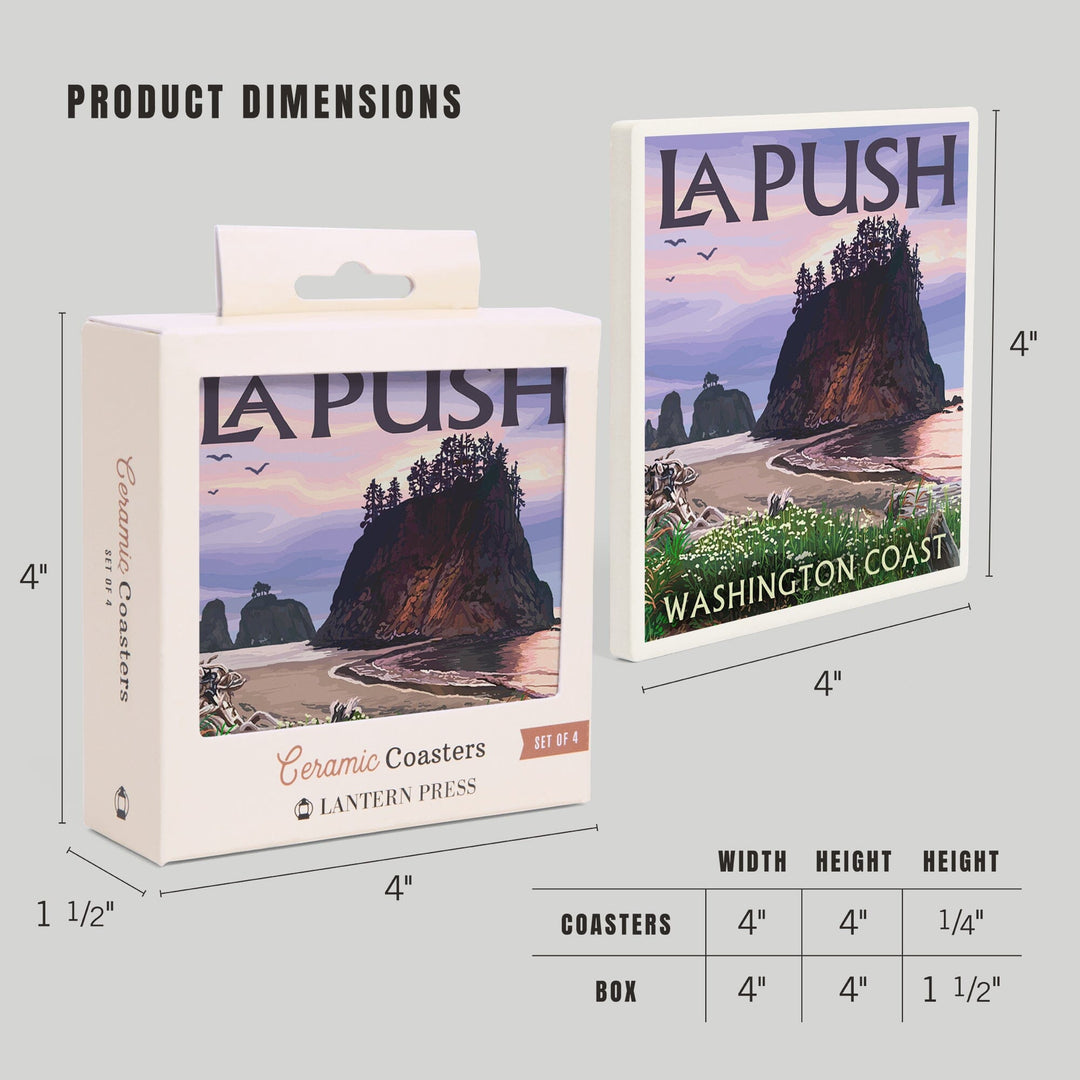 La Push, Washington, Coast, Lantern Press Artwork, Coaster Set - Lantern Press