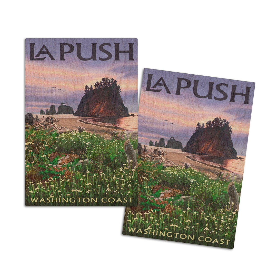 La Push, Washington, Coast, Lantern Press Artwork, Wood Signs and Postcards Wood Lantern Press 4x6 Wood Postcard Set 