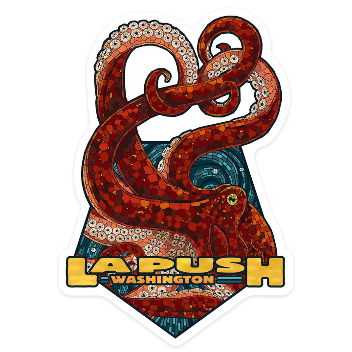 La Push, Washington, Octopus, Mosaic, Contour, Lantern Press Artwork, Vinyl Sticker Sticker Lantern Press 