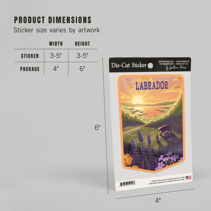 Labrador, Lithograph, Bear and Spring Flowers, Lake, Contour, Vinyl Sticker Sticker Lantern Press 
