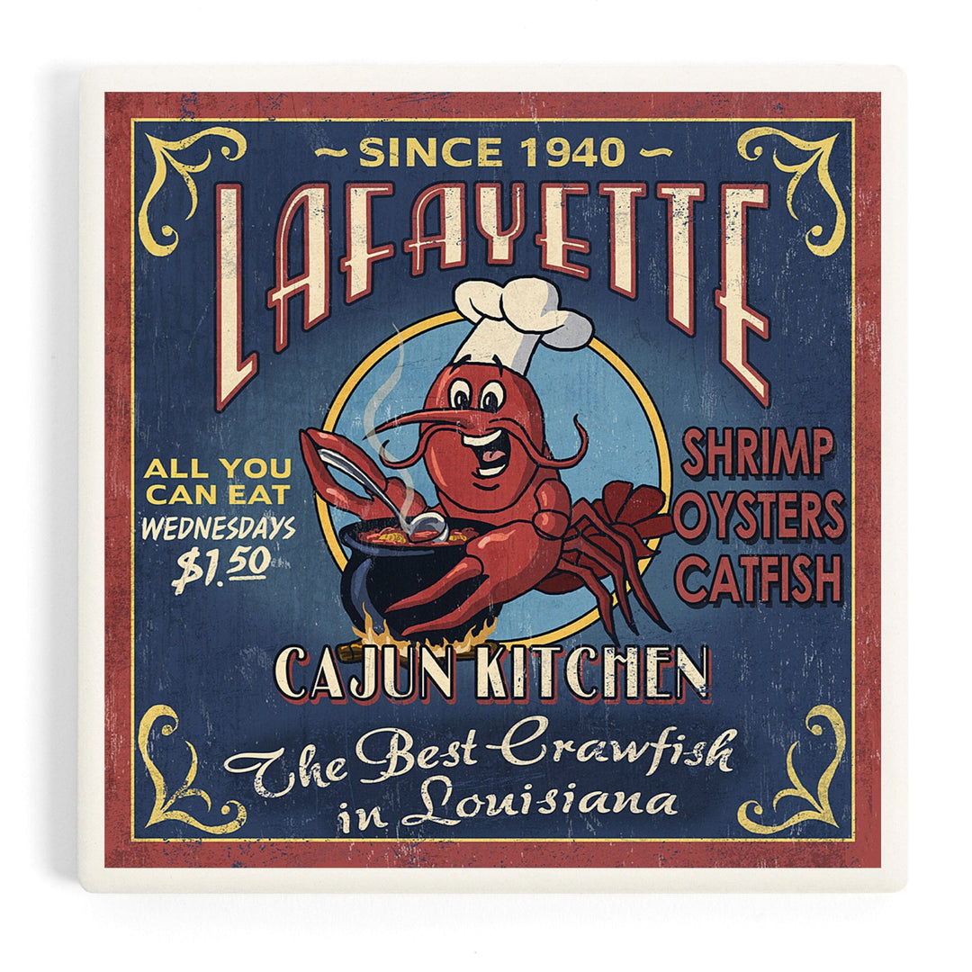 Lafayette, Louisiana, Cajun Kitchen Vintage Sign, Coasters Coasters Lantern Press 