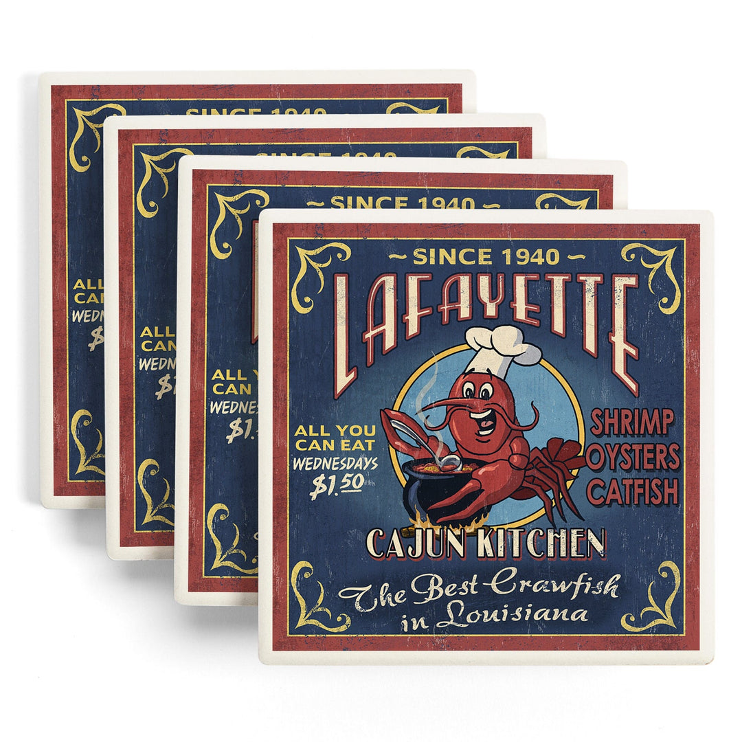 Lafayette, Louisiana, Cajun Kitchen Vintage Sign, Coasters Coasters Lantern Press 