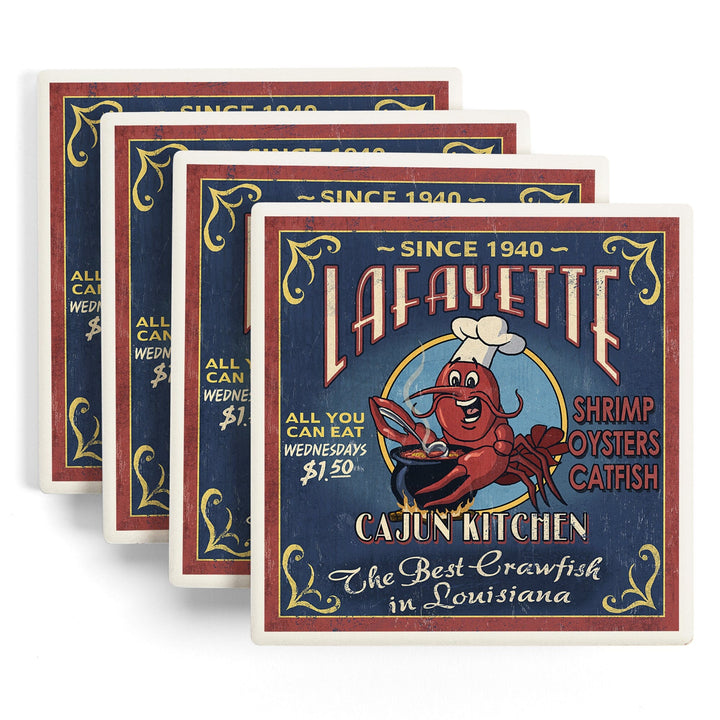 Lafayette, Louisiana, Cajun Kitchen Vintage Sign, Coasters Coasters Lantern Press 