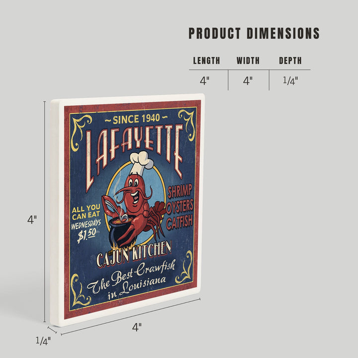 Lafayette, Louisiana, Cajun Kitchen Vintage Sign, Coasters Coasters Lantern Press 