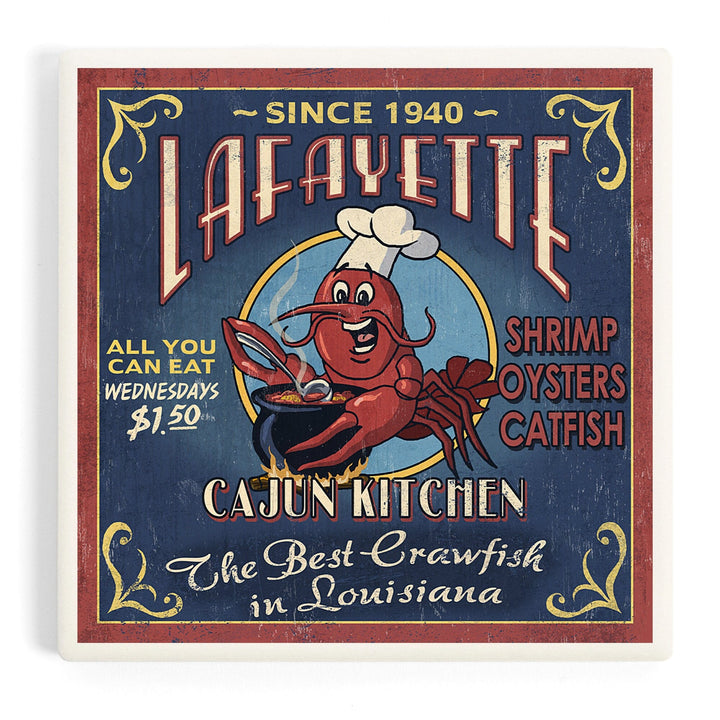 Lafayette, Louisiana, Cajun Kitchen Vintage Sign, Coasters Coasters Lantern Press Coaster 