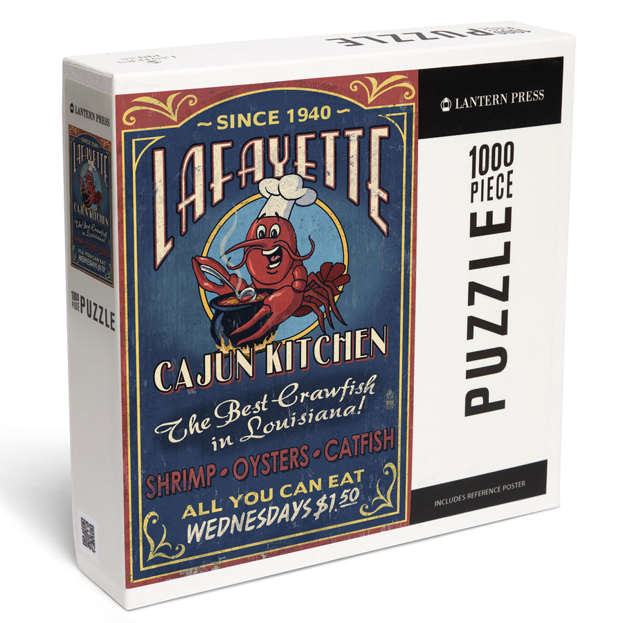 Lafayette, Louisiana, Cajun Kitchen Vintage Sign, Jigsaw Puzzle Puzzle Lantern Press 