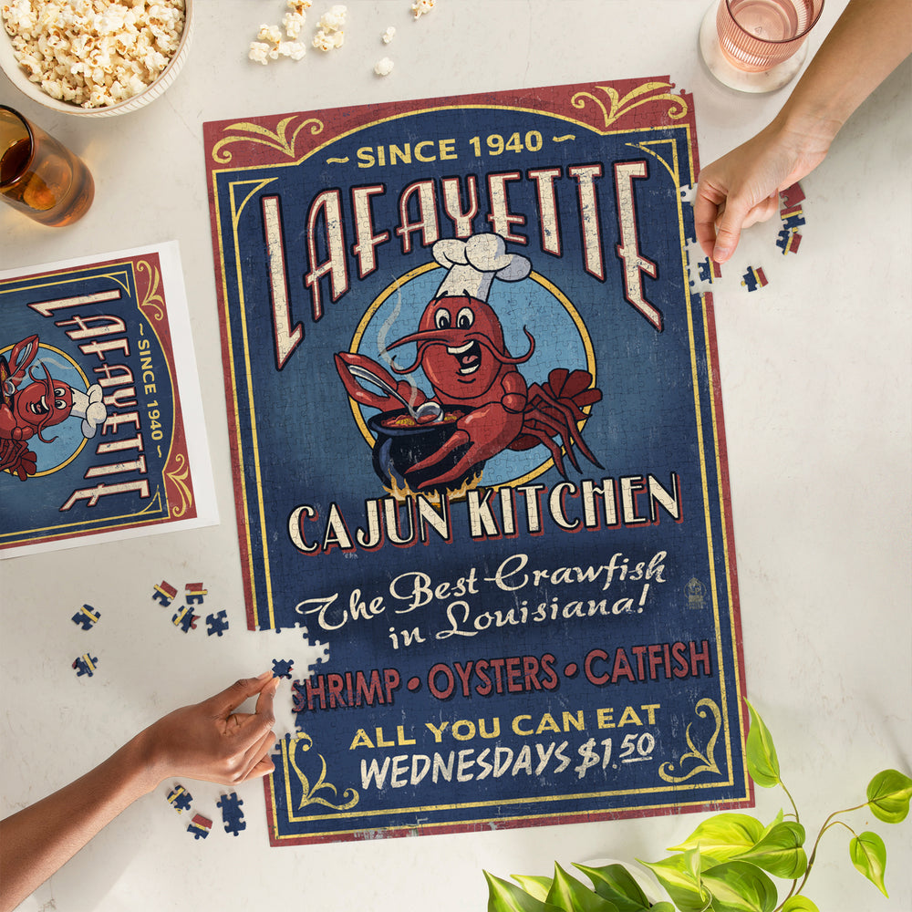 Lafayette, Louisiana, Cajun Kitchen Vintage Sign, Jigsaw Puzzle Puzzle Lantern Press 