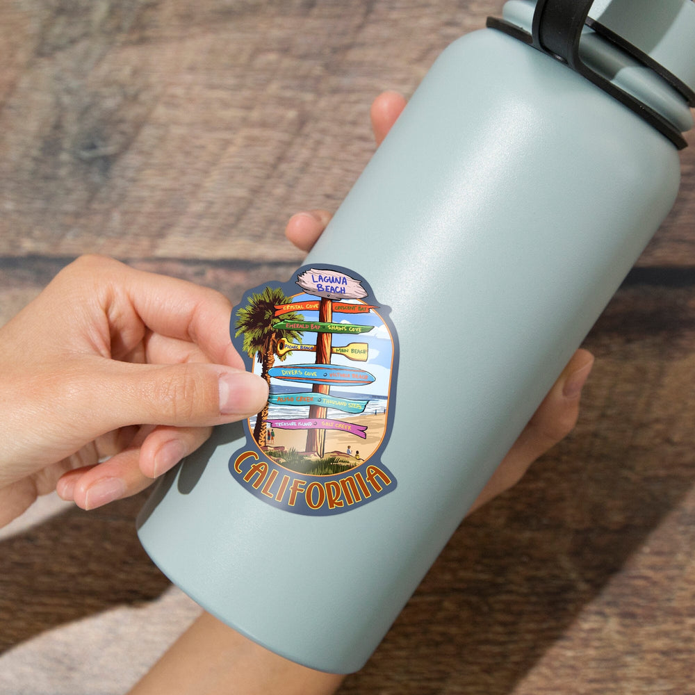 Laguna Beach, California, Destination Signpost, Contour, Lantern Press Artwork, Vinyl Sticker - Lantern Press