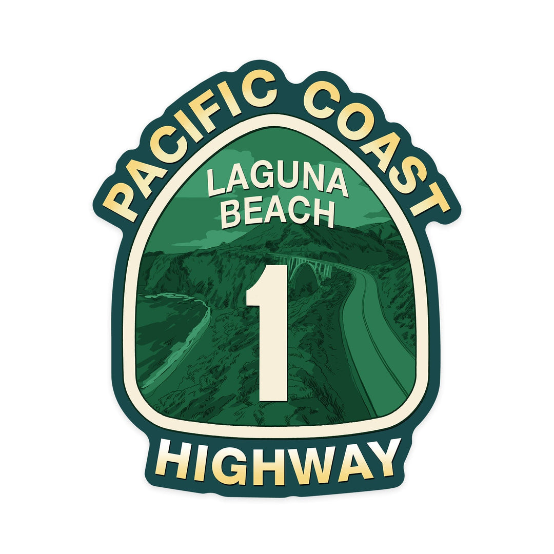 Laguna Beach, California, Highway 1, California, Pacific Coast Highway Sign, Contour, Vinyl Sticker - Lantern Press