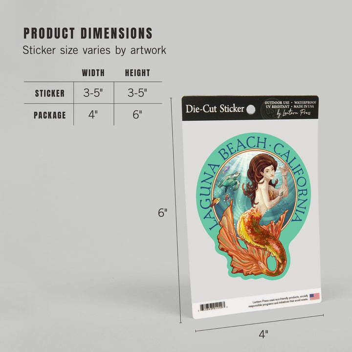 Laguna Beach, California, Mermaid, Contour, Vinyl Sticker - Lantern Press