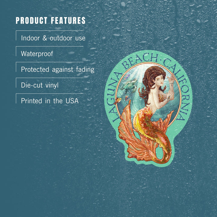 Laguna Beach, California, Mermaid, Contour, Vinyl Sticker - Lantern Press