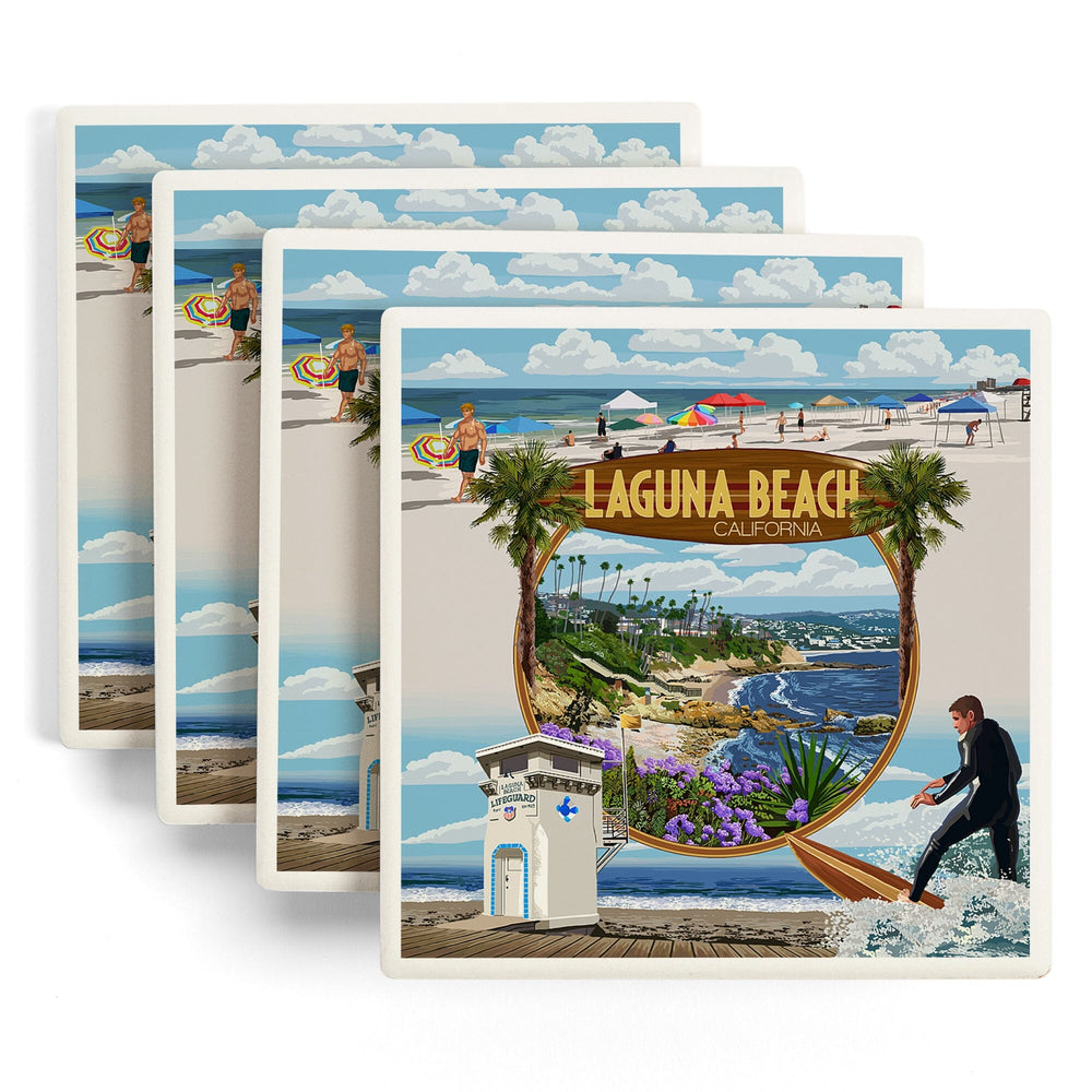 Laguna Beach, California, Montage Scenes, Coasters Coasters Lantern Press 
