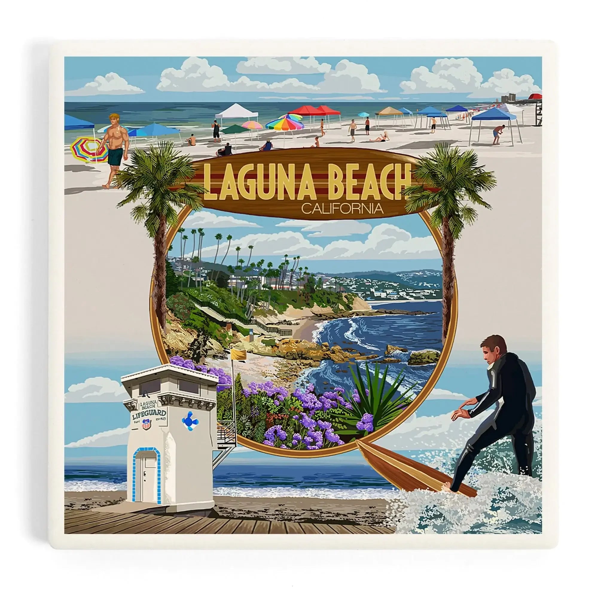 Laguna Beach, California, Montage Scenes ceramic coaster set