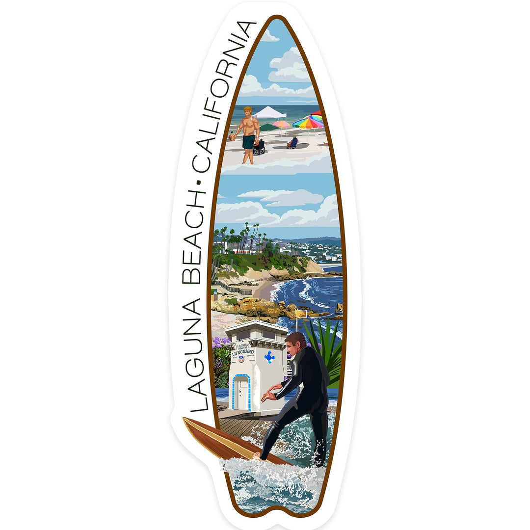 Laguna Beach, California, Montage Scenes, Contour, Vinyl Sticker - Lantern Press