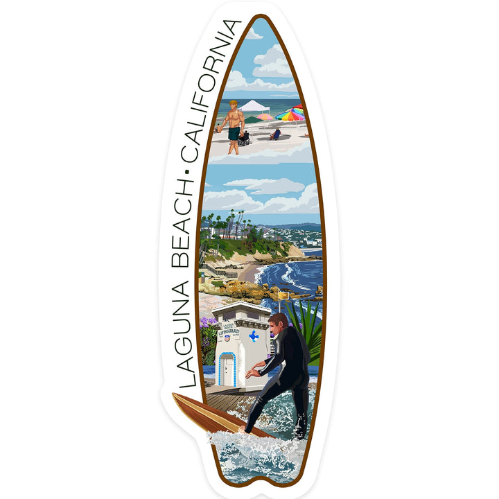 Laguna Beach, California, Montage Scenes, Contour, Vinyl Sticker - Lantern Press