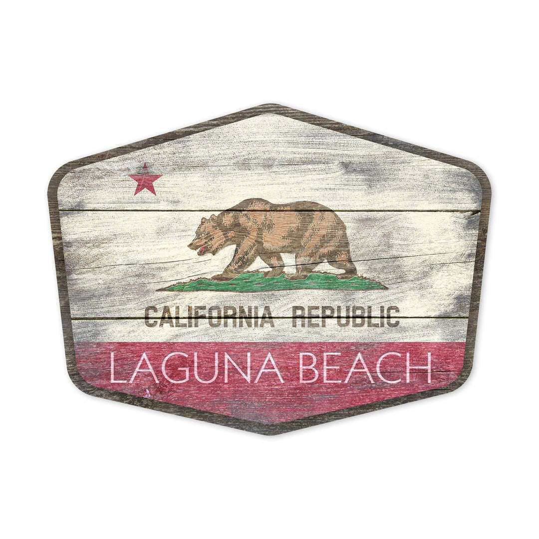 Laguna Beach, California, Rustic California State Flag, Contour, Vinyl Sticker - Lantern Press