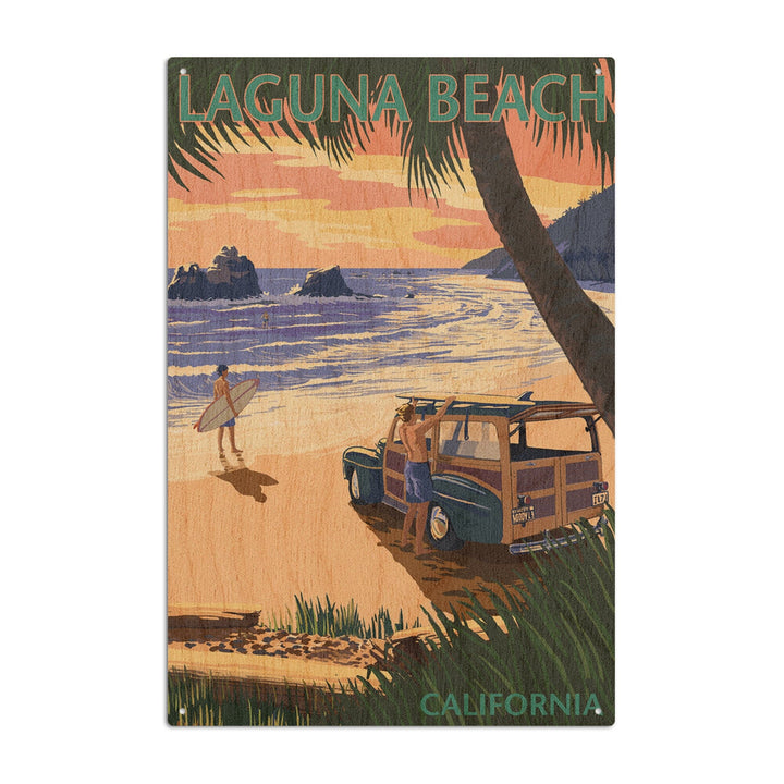 Laguna Beach, California, Woody on the Beach w/ Palm, Lantern Press Poster, Wood Signs and Postcards Wood Lantern Press 10 x 15 Wood Sign 