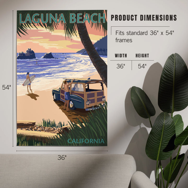 Laguna Beach, California, Woody on the Beach with Palm, Art & Giclee Prints - Lantern Press