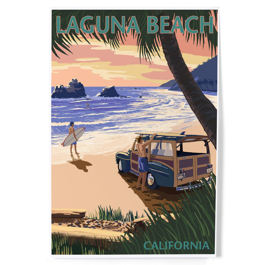 Laguna Beach, California, Woody on the Beach with Palm, Art & Giclee Prints Art Lantern Press 
