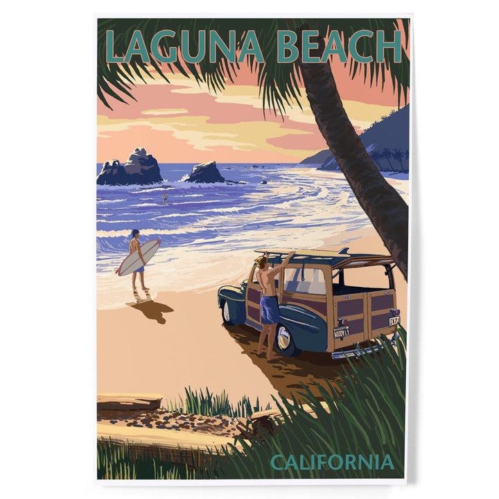 Laguna Beach, California, Woody on the Beach with Palm, Art & Giclee Prints - Lantern Press