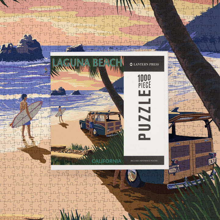 Laguna Beach, California, Woody on the Beach with Palm, Jigsaw Puzzle Puzzle Lantern Press 
