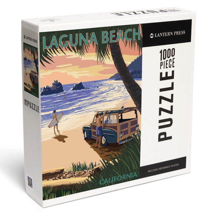 Laguna Beach, California, Woody on the Beach with Palm, Jigsaw Puzzle Puzzle Lantern Press 