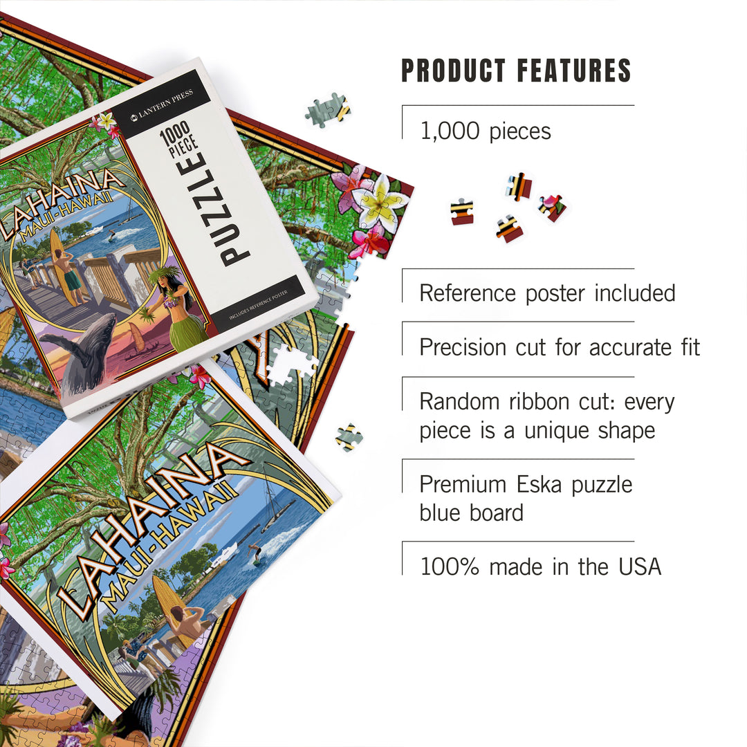 Lahaina, Maui, Hawaii, Town Scenes Montage, Jigsaw Puzzle Puzzle Lantern Press 