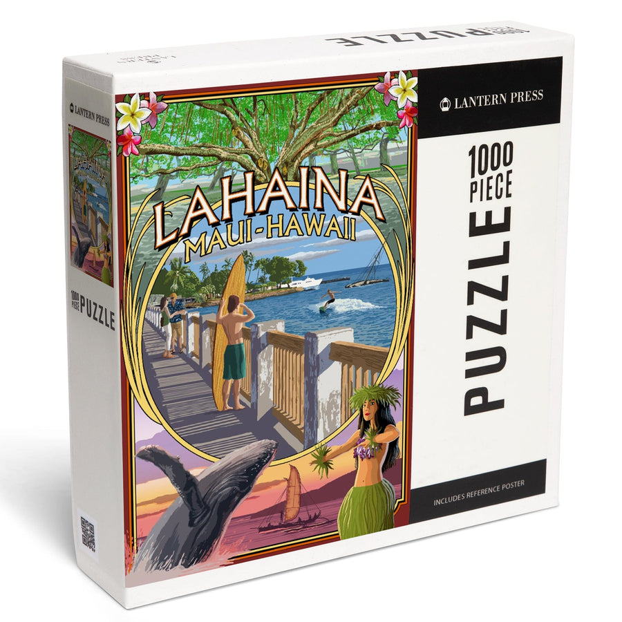 Lahaina, Maui, Hawaii, Town Scenes Montage, Jigsaw Puzzle Puzzle Lantern Press 
