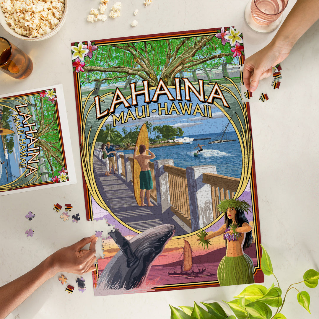 Lahaina, Maui, Hawaii, Town Scenes Montage, Jigsaw Puzzle Puzzle Lantern Press 