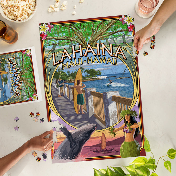 Lahaina, Maui, Hawaii, Town Scenes Montage, Jigsaw Puzzle Puzzle Lantern Press 