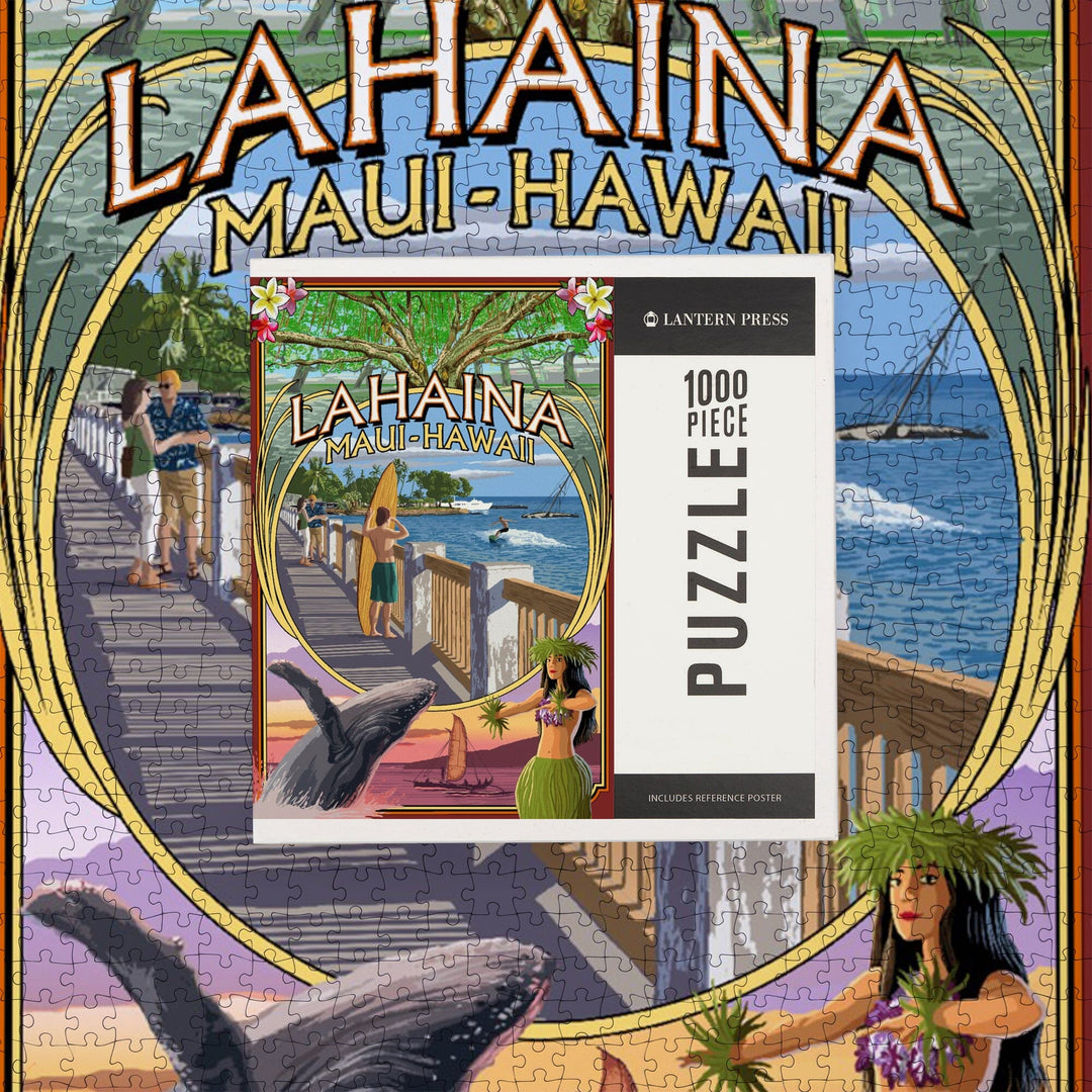 Lahaina, Maui, Hawaii, Town Scenes Montage, Jigsaw Puzzle Puzzle Lantern Press 