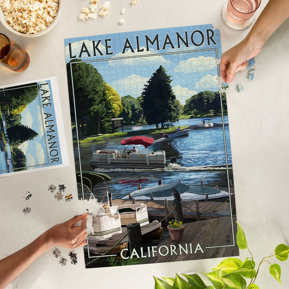 Lake Almanor, California, Pontoon Boats, Jigsaw Puzzle Puzzle Lantern Press 
