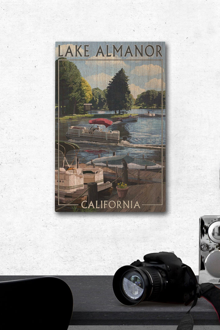 Lake Almanor, California, Pontoon Boats, Lantern Press Poster, Wood Signs and Postcards Wood Lantern Press 12 x 18 Wood Gallery Print 