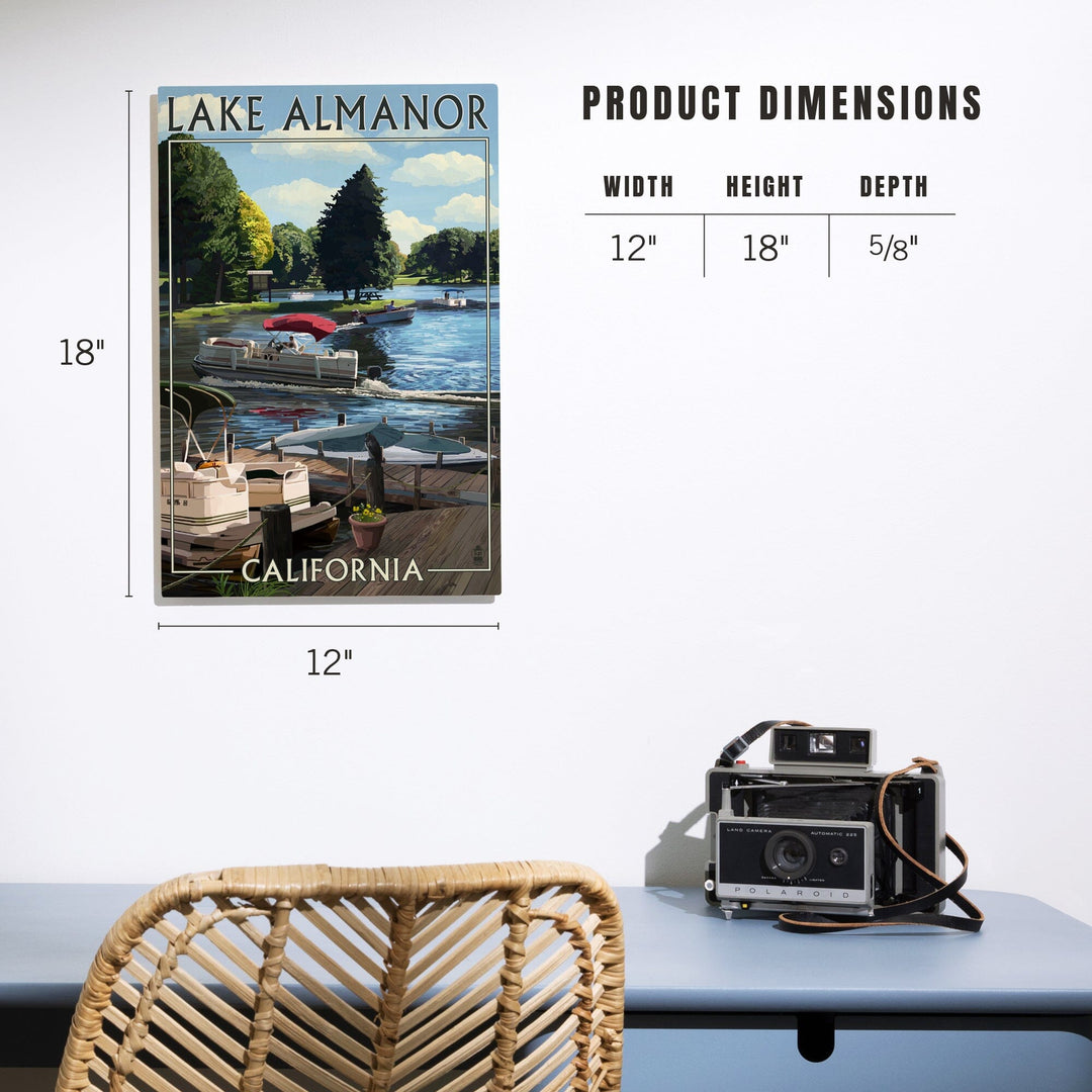 Lake Almanor, California, Pontoon Boats, Lantern Press Poster, Wood Signs and Postcards Wood Lantern Press 