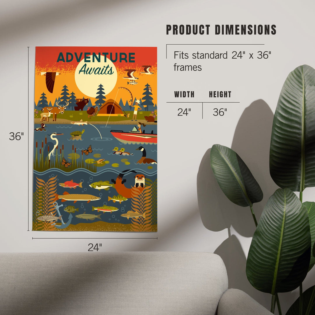 Lake and River, Geometric, Adventure Awaits, Art & Giclee Prints Art Lantern Press 